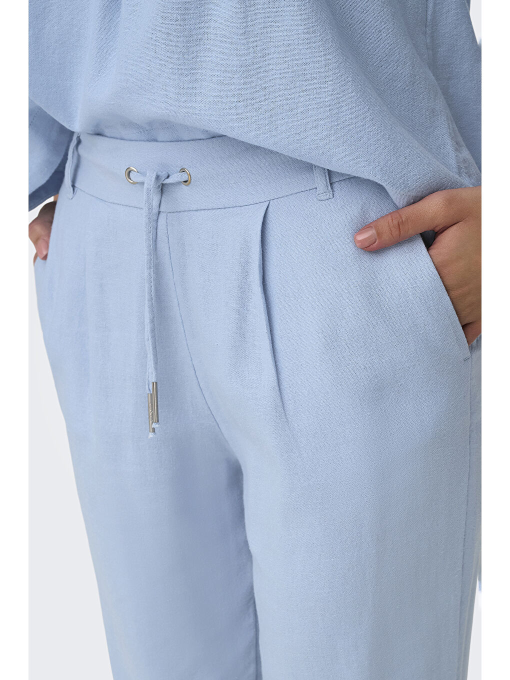 Mavi Onlcaro-Poptrash Keten Karışımlı Comfort Fit Normal Bel Düz Paça Pantolon 15278710-3