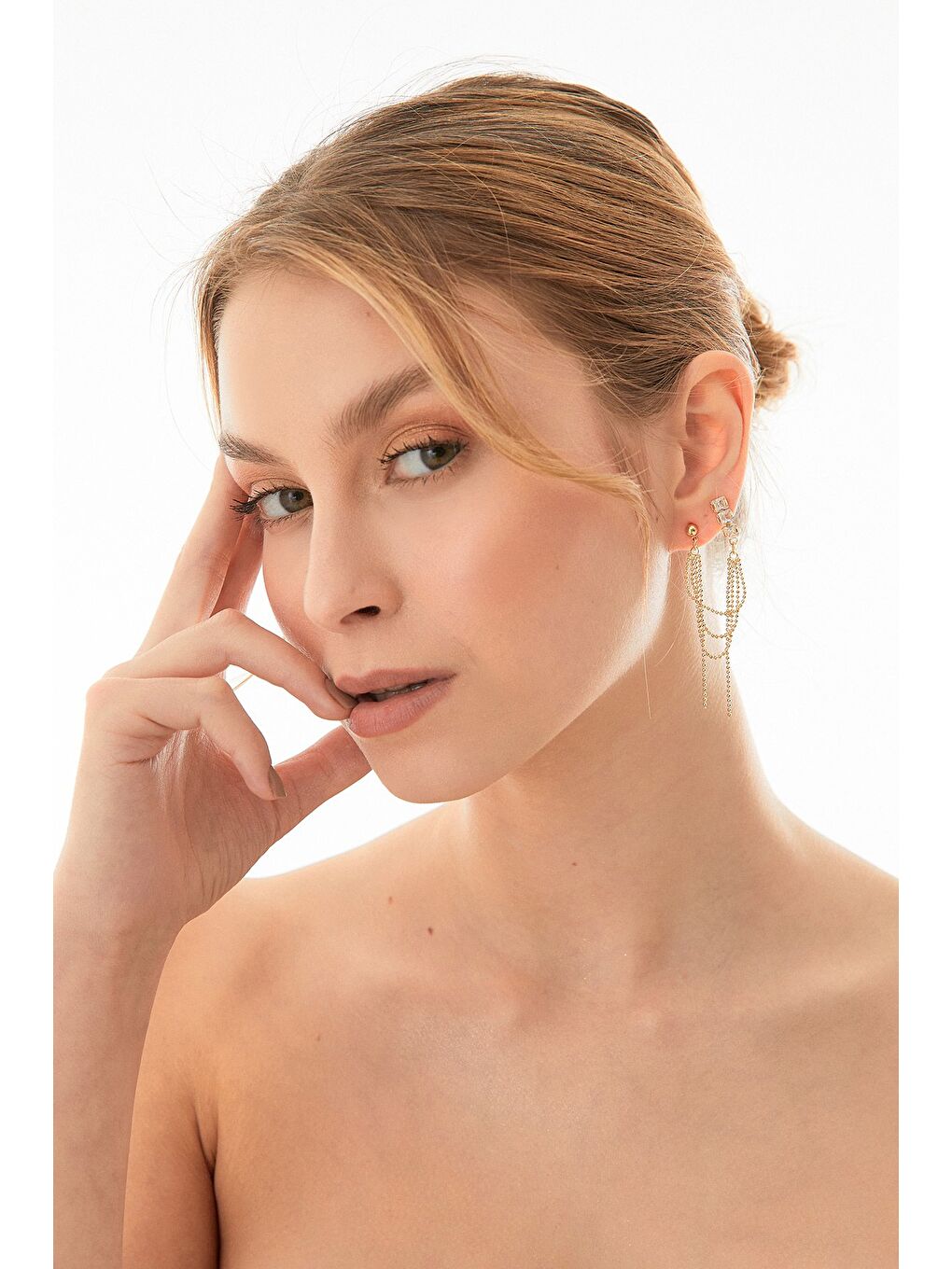 Sarı Taşlı Sallantılı Kıkırdak Küpe-3