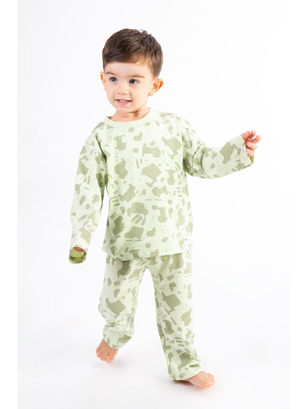 MRTUFFY Yeşil Erkek Çocuk Baskılı Pamuklu Pijama Takımı - 1