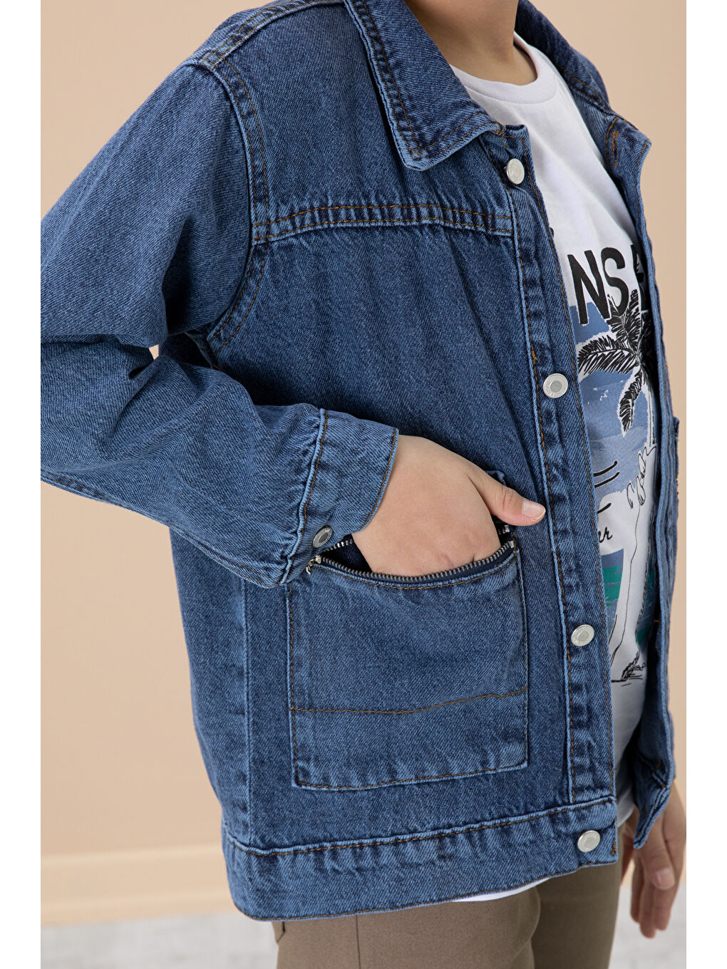 Cansın Mini Lacivert Fermuar Cepli Jean Ceketli Erkek Çocuk Pantolonlu 3lü Takım 20018 - 1