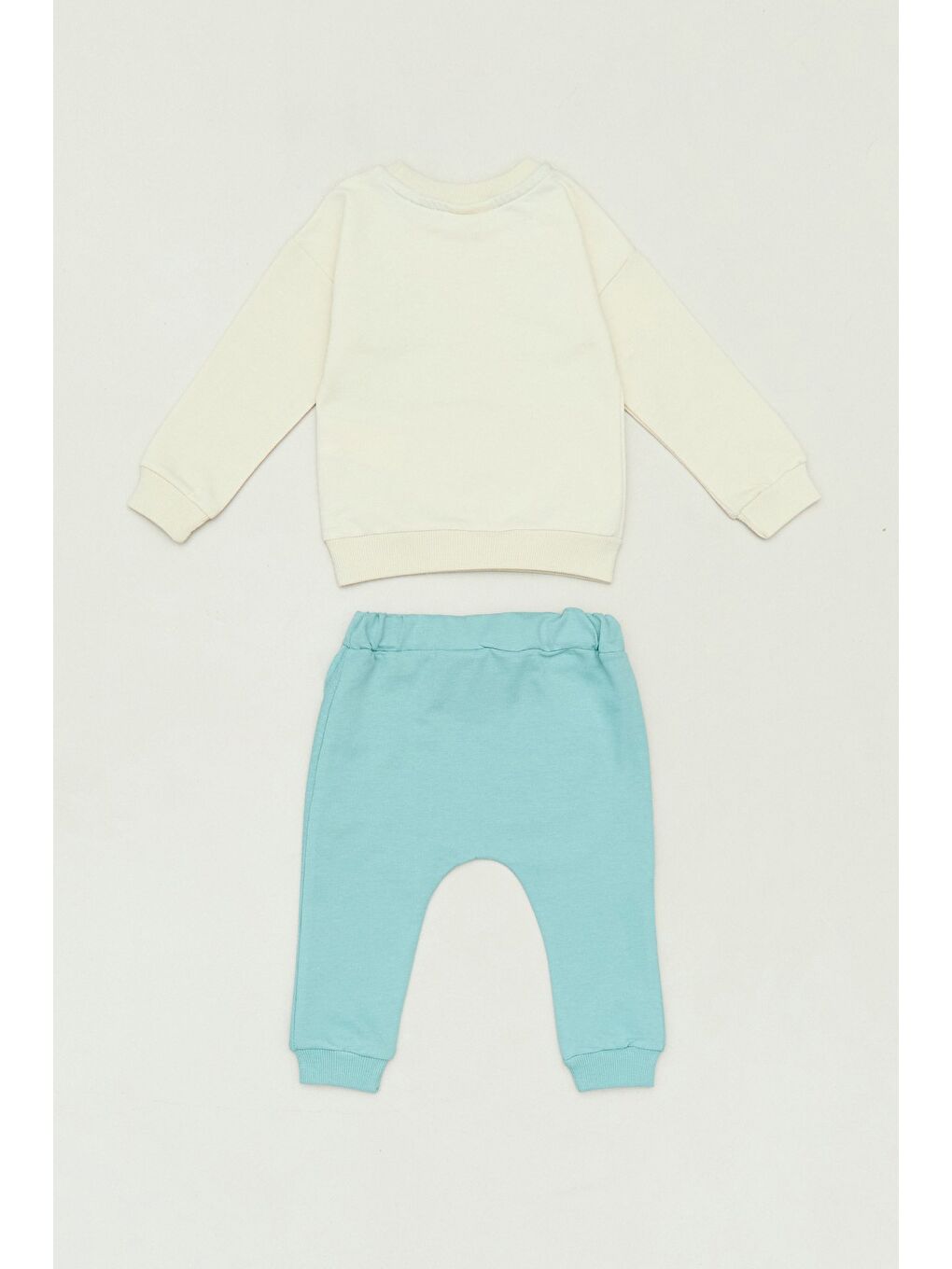 Turkuaz %100 Pamuklu Palmiye Baskılı Cepli Unisex Çocuk Takım-2