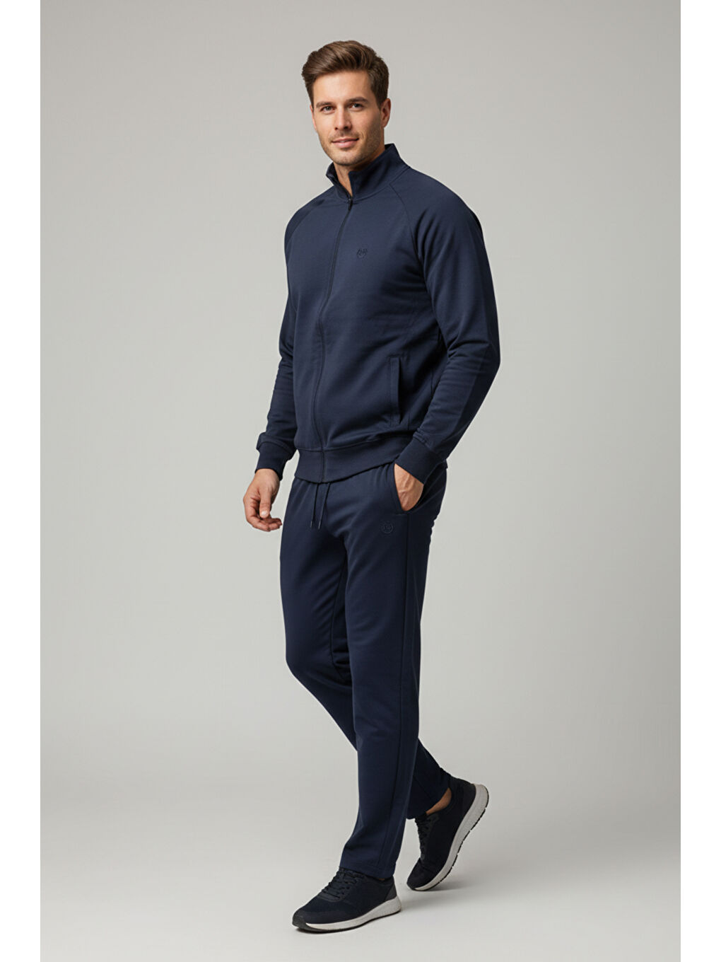 Erkek Pamuklu Fermuarlı Eşofman Takımı 7018 Lacivert-1