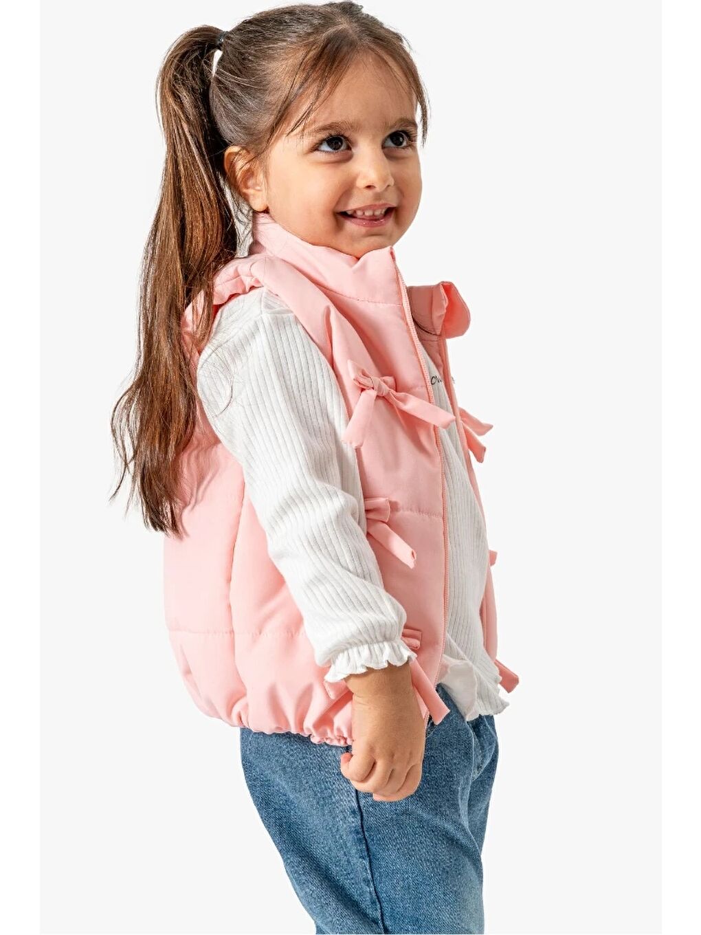 Pembe Fiyonklu Şişme Yelekli 3'lü Kız Bebek Takım 9072-1
