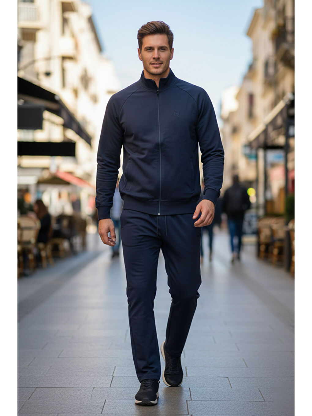 Erkek Pamuklu Fermuarlı Eşofman Takımı 7018 Lacivert-2