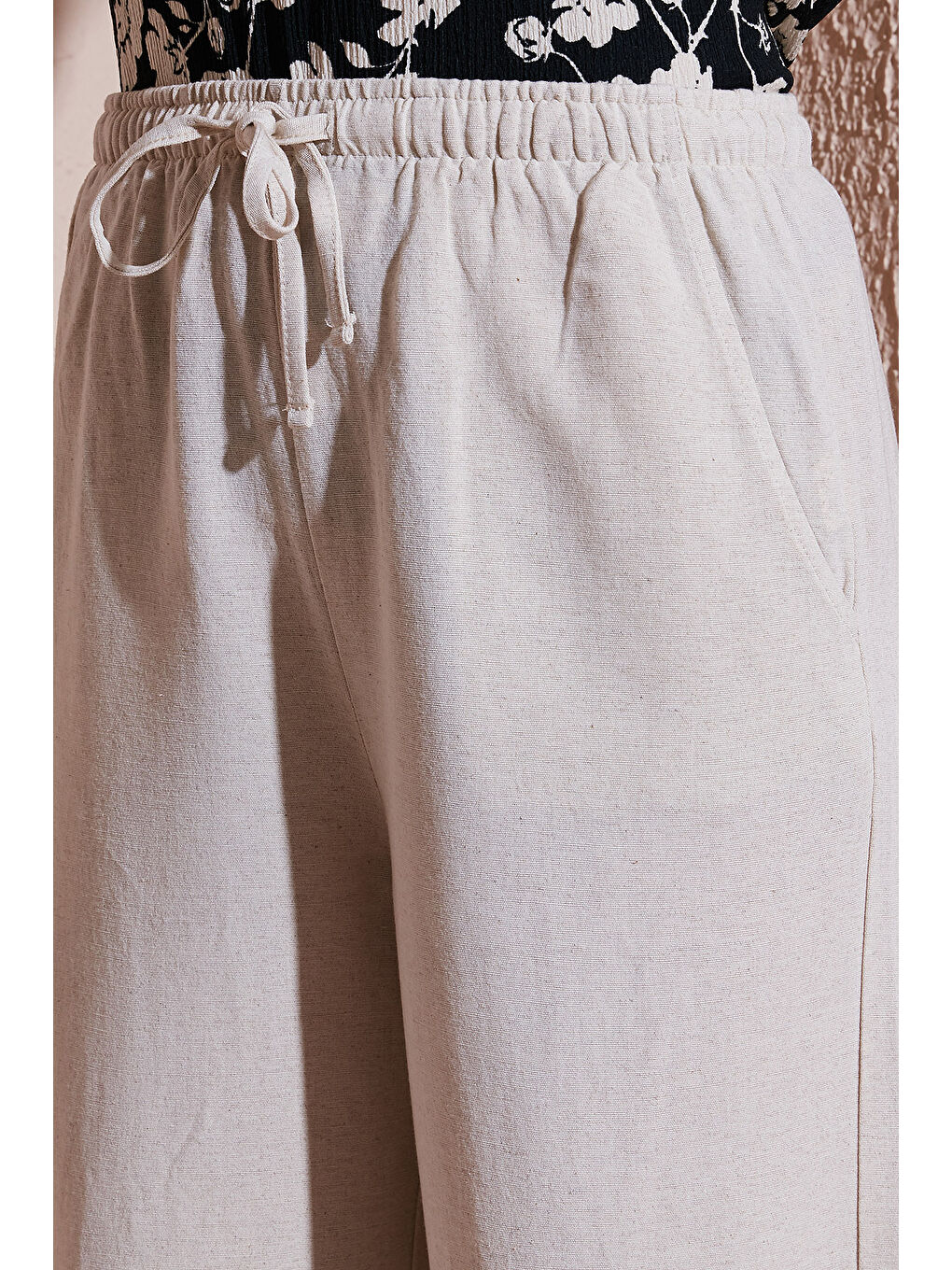 Ekru Wide Leg Yüksek Bel Geniş Paça Pantolon 25Y0249K1-5