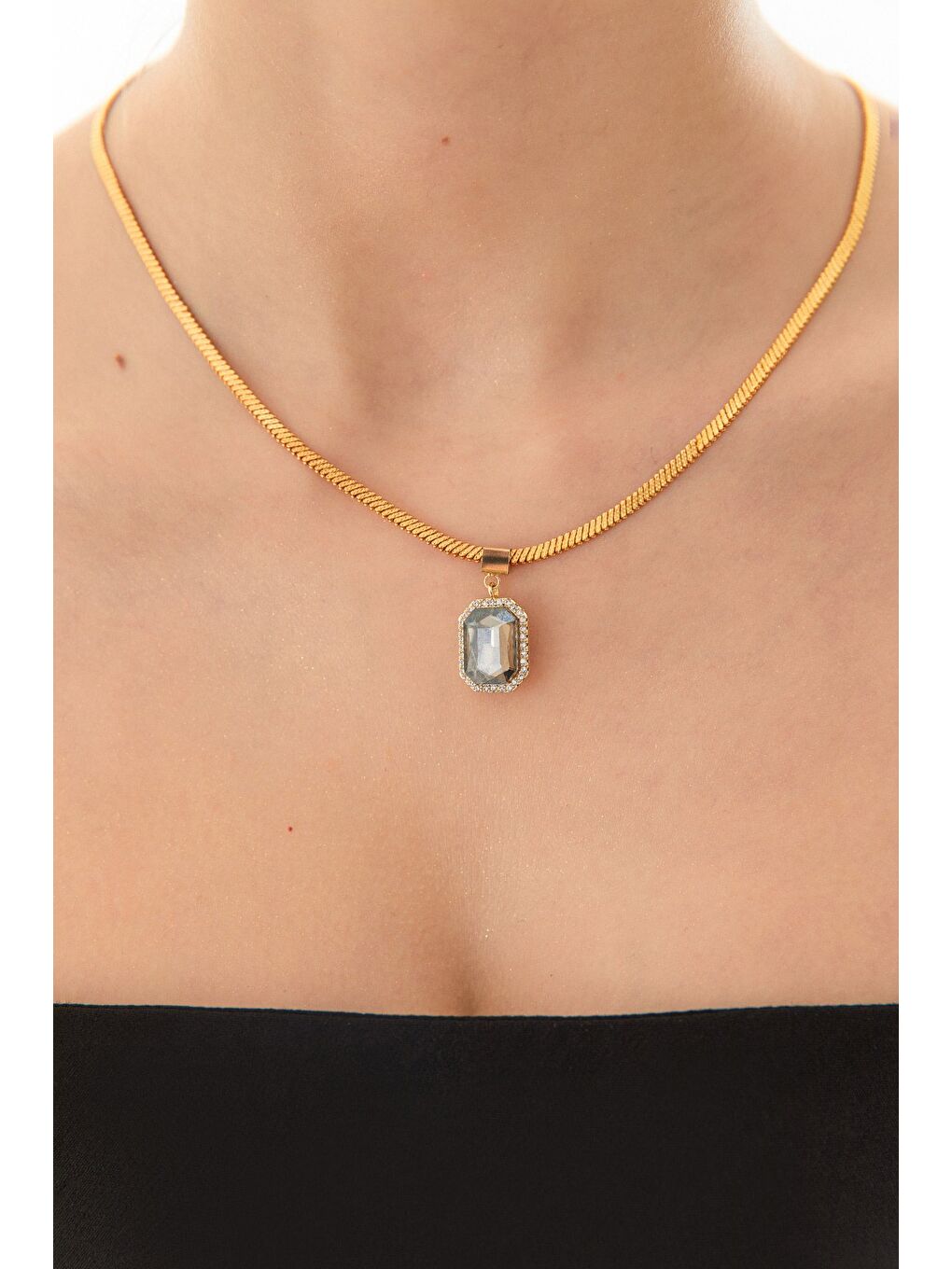 Sarı Baget İtalyan Zincir Çelik Kolye-3