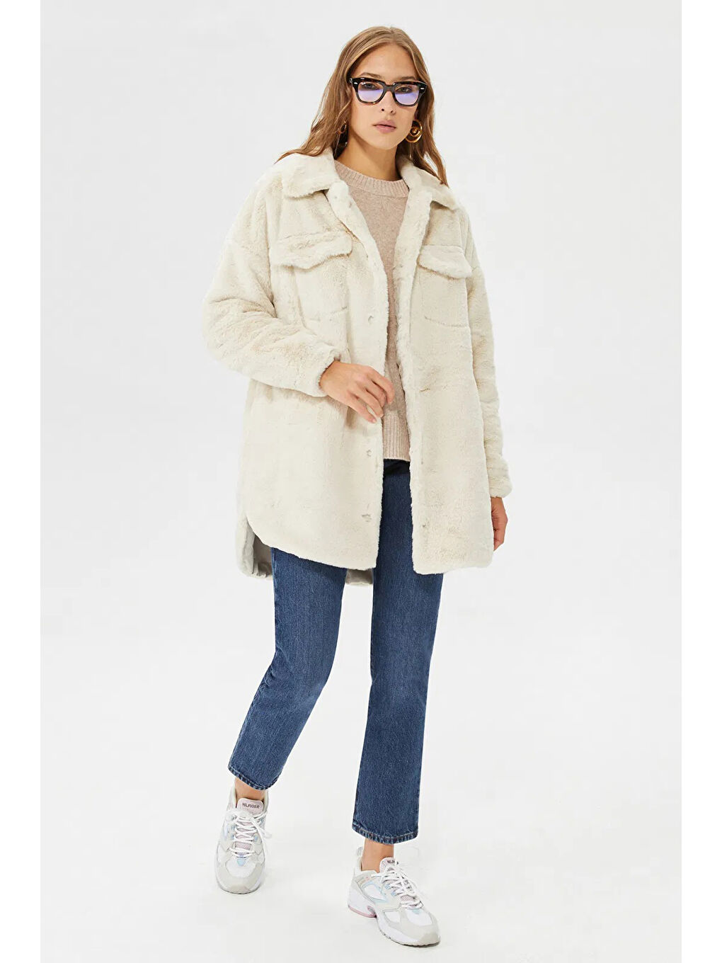 Bej Onlvida Regular Fit Yumuşak Dokulu Düğmeli Kadın Mont 15260048-3