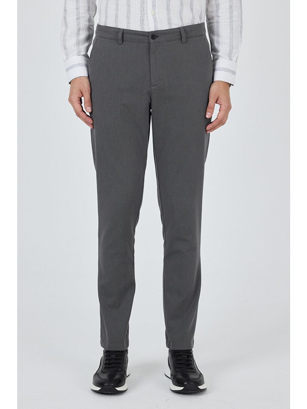 Gri Füme Desenli Armürlü Yan Cep Düz Paça Comfort Fit Pamuklu Casual Chino Pantolon 1003250122