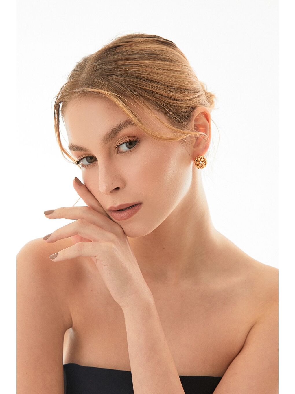 Sarı Dorika Örme Top Küpe