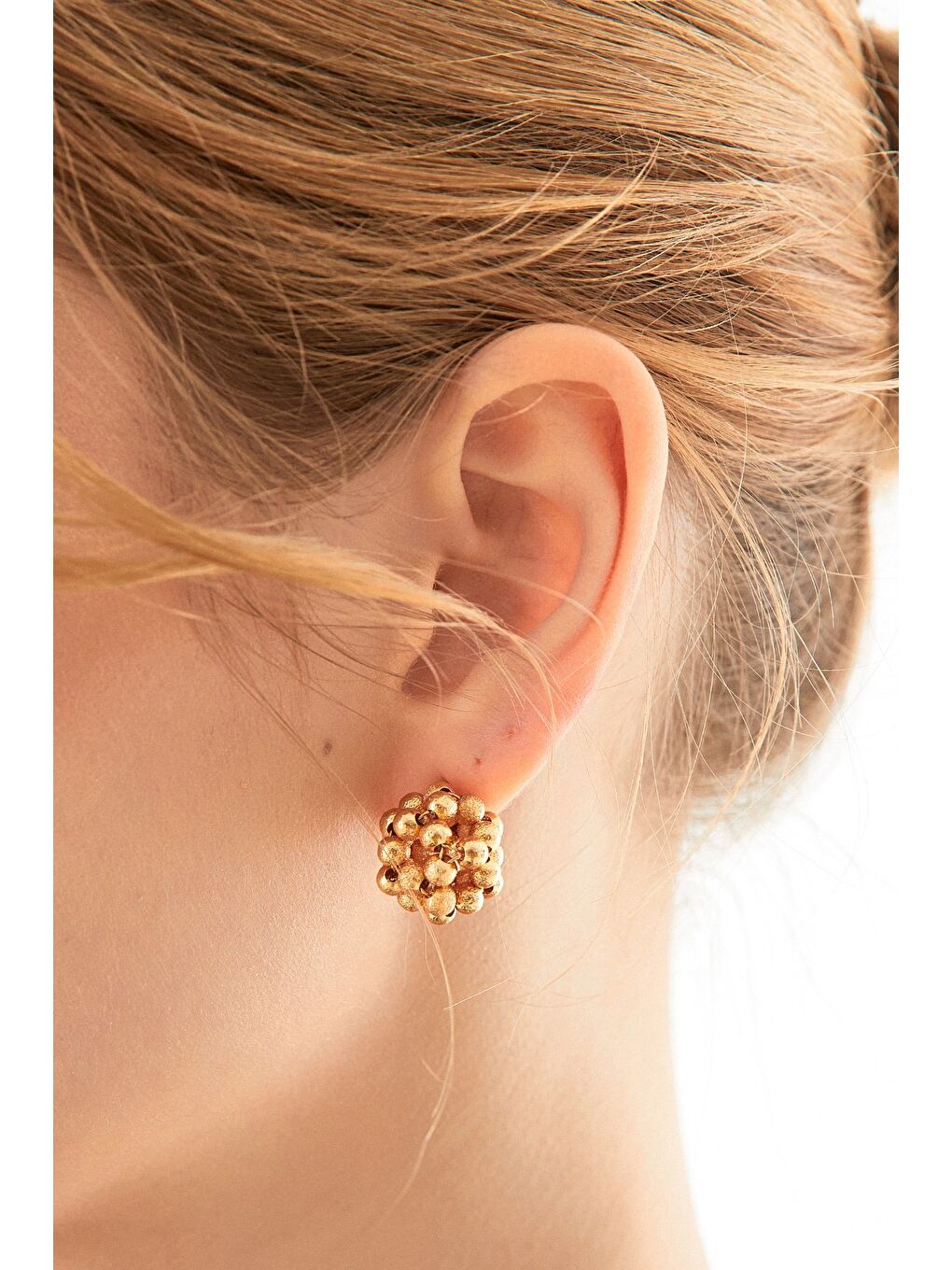 Sarı Dorika Örme Top Küpe-1