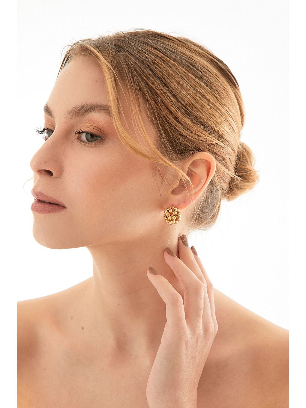 Sarı Dorika Örme Top Küpe-2