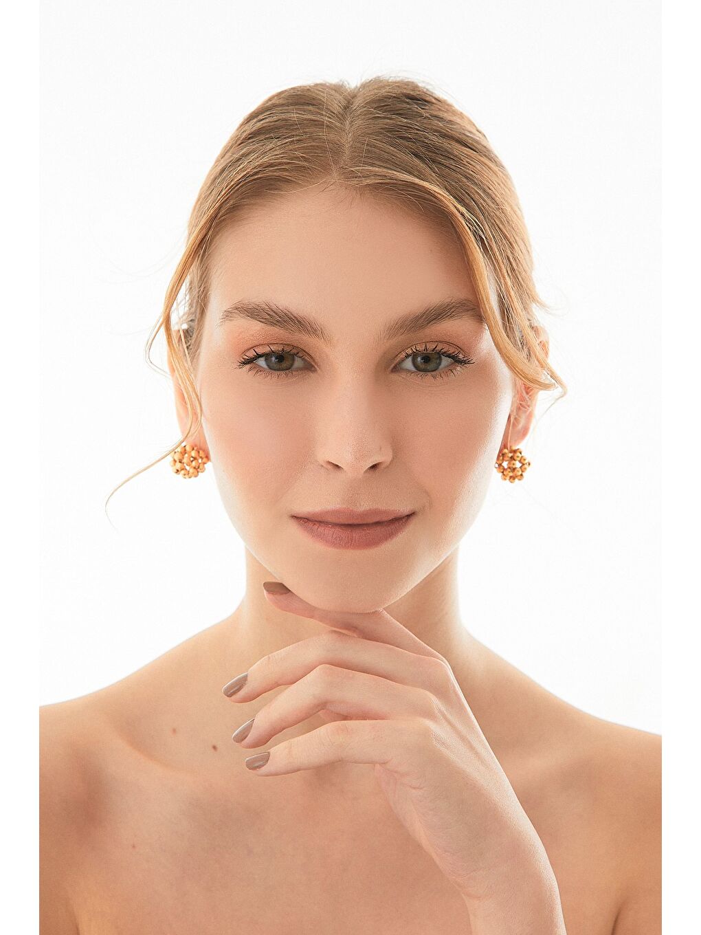 Sarı Dorika Örme Top Küpe-4