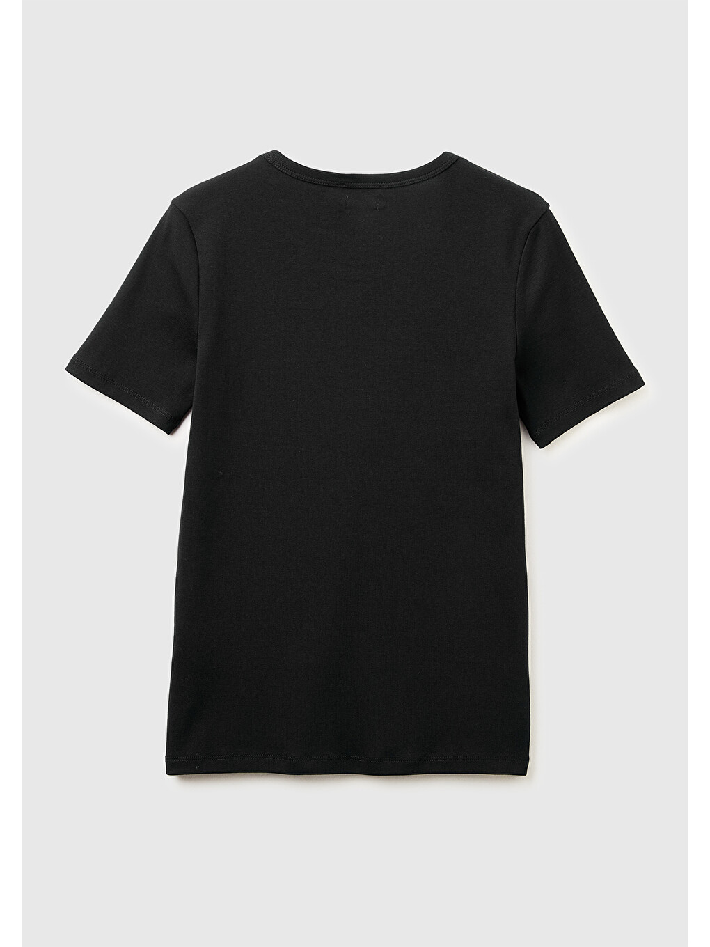 Kadın Siyah %100 Pamuk Logo Baskılı Bisiklet Yaka T-Shirt-3
