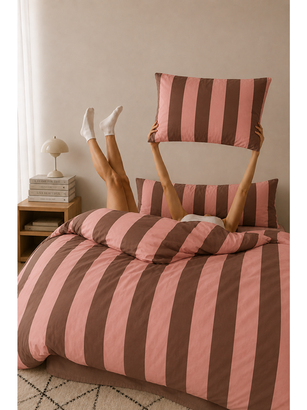 Kahverengi Çikolata Kahve Renkli Çizgili Nevresim Seti Modern Desenli 200x220 Çift Kişilik Yorgan Kılıfı-6