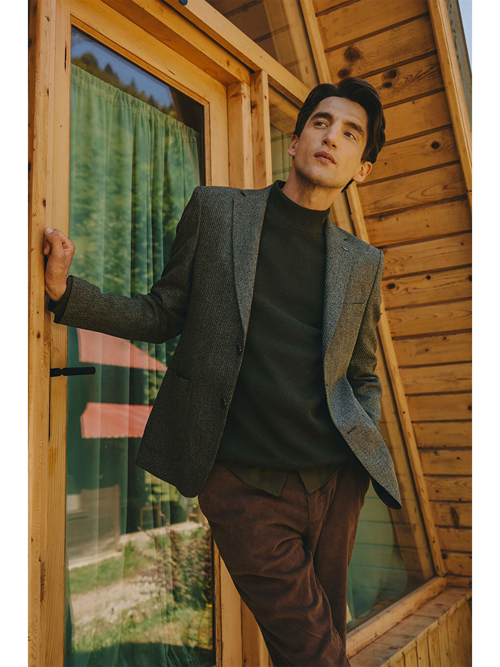 Erkek Antrasit Slim Fit Dar Kesim Mono Yaka Desenli Ceket-1