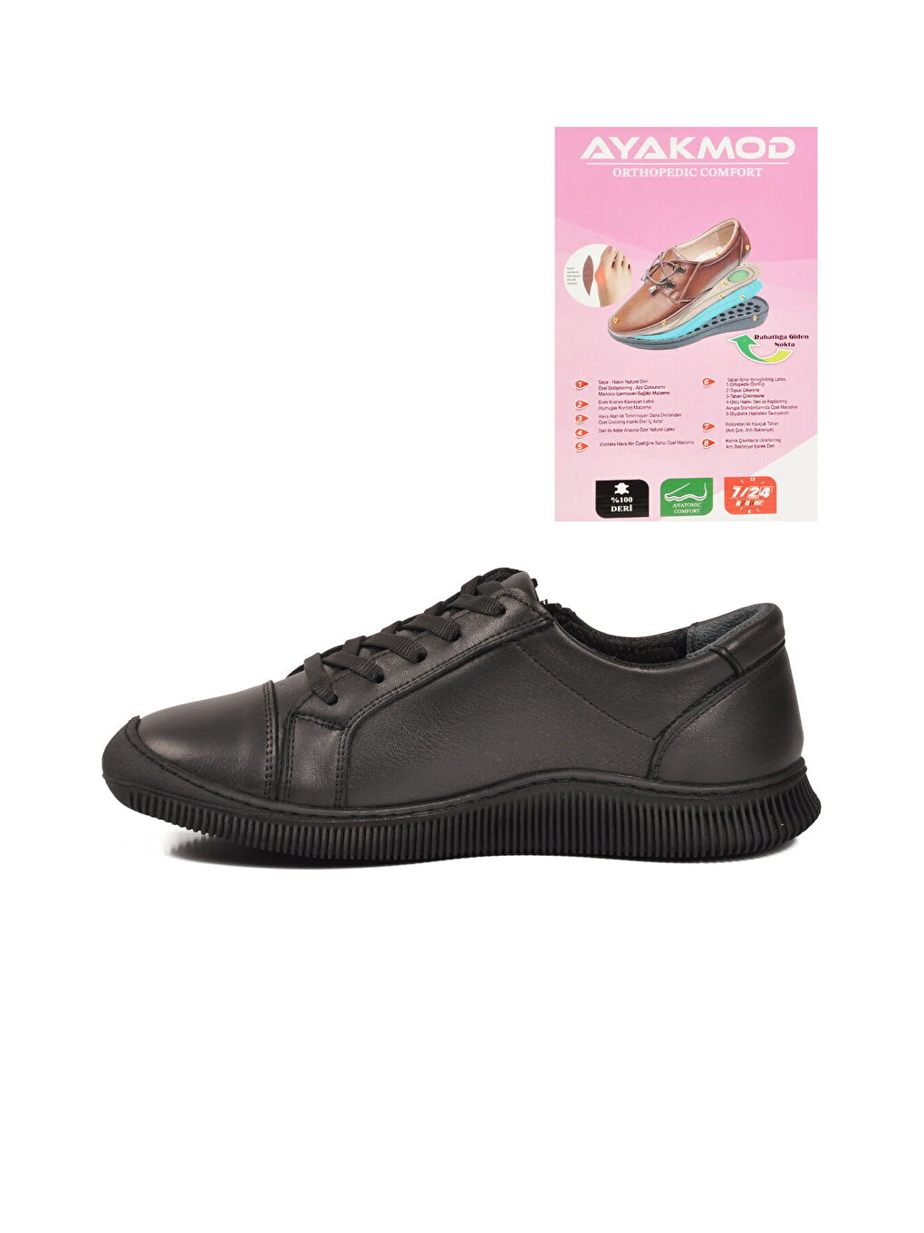 Siyah Hakiki Deri Ortopedik Kadın Casual Ayakkabı 5635 Z-3