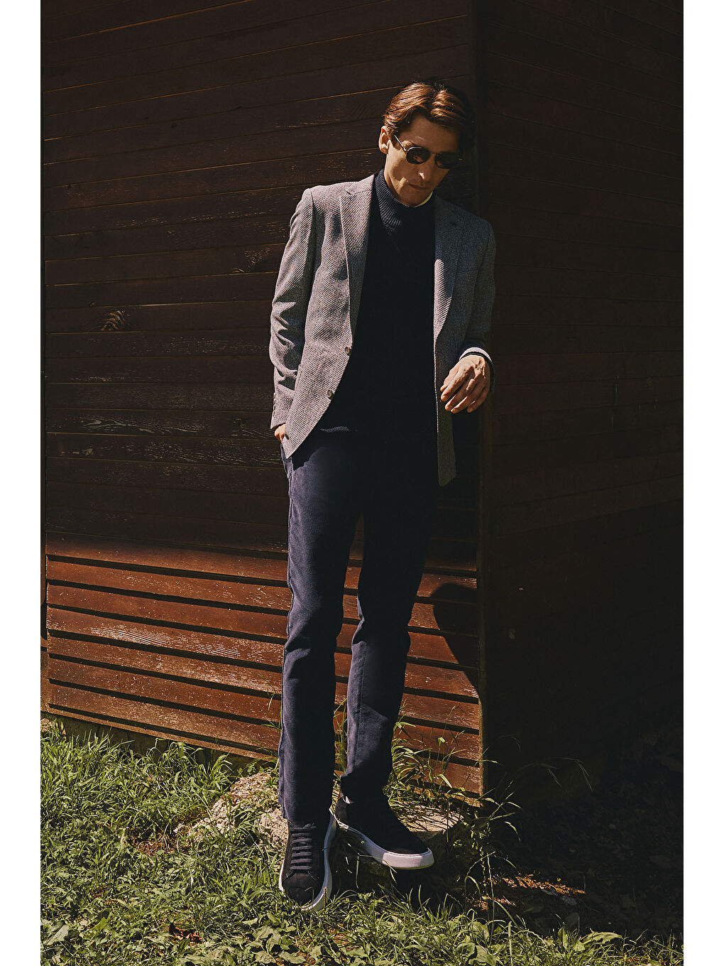 Erkek Antrasit Slim Fit Dar Kesim Mono Yaka Desenli Ceket-2