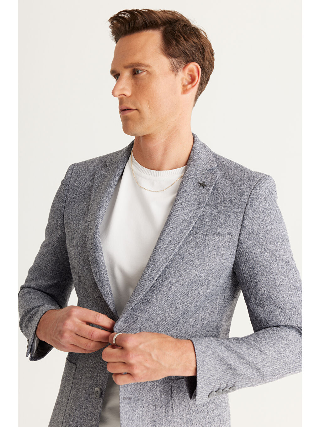 Erkek Antrasit Slim Fit Dar Kesim Mono Yaka Desenli Ceket-5