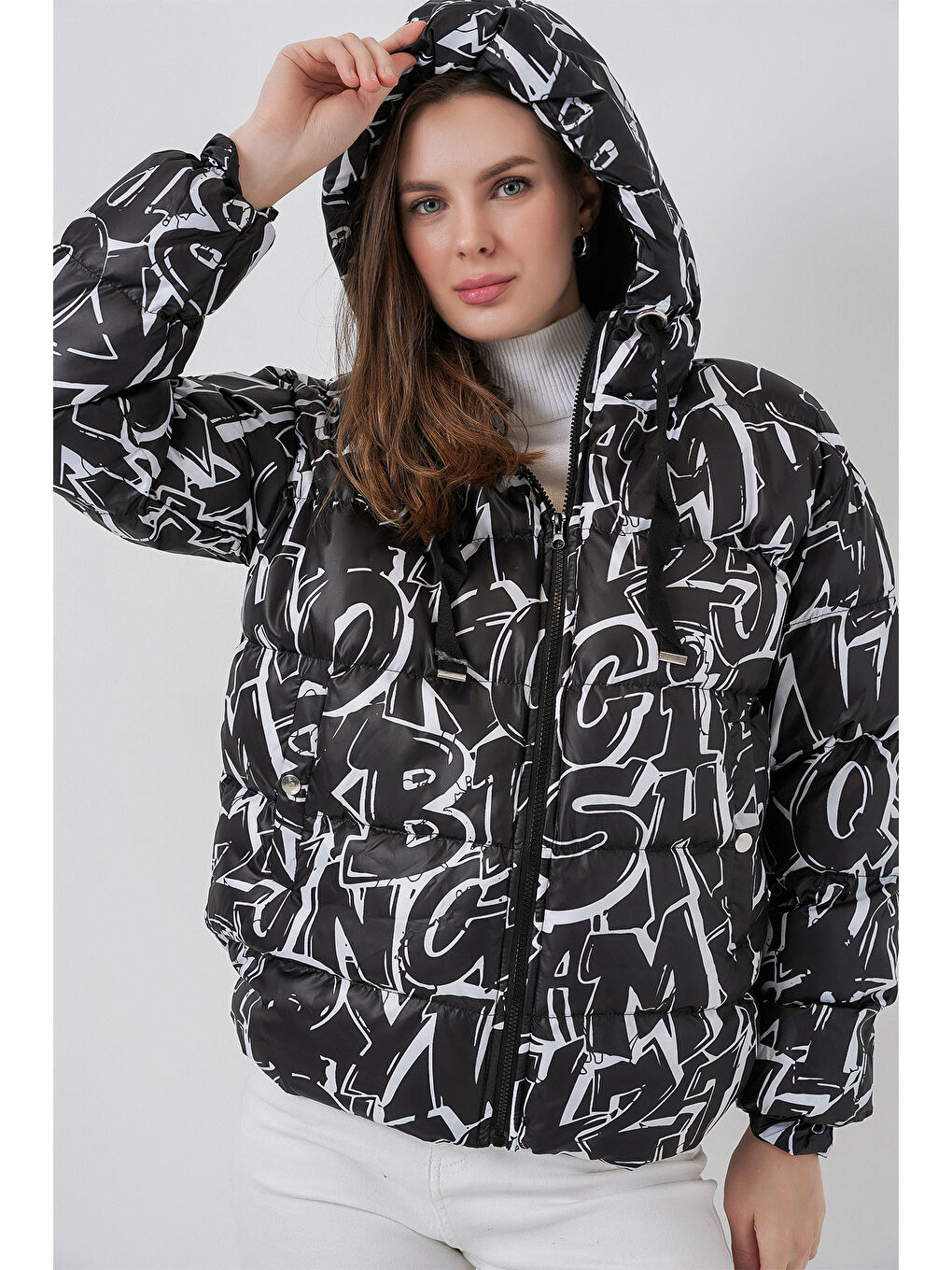 5125 Desenli Şişme Mont - D. Siyah-2