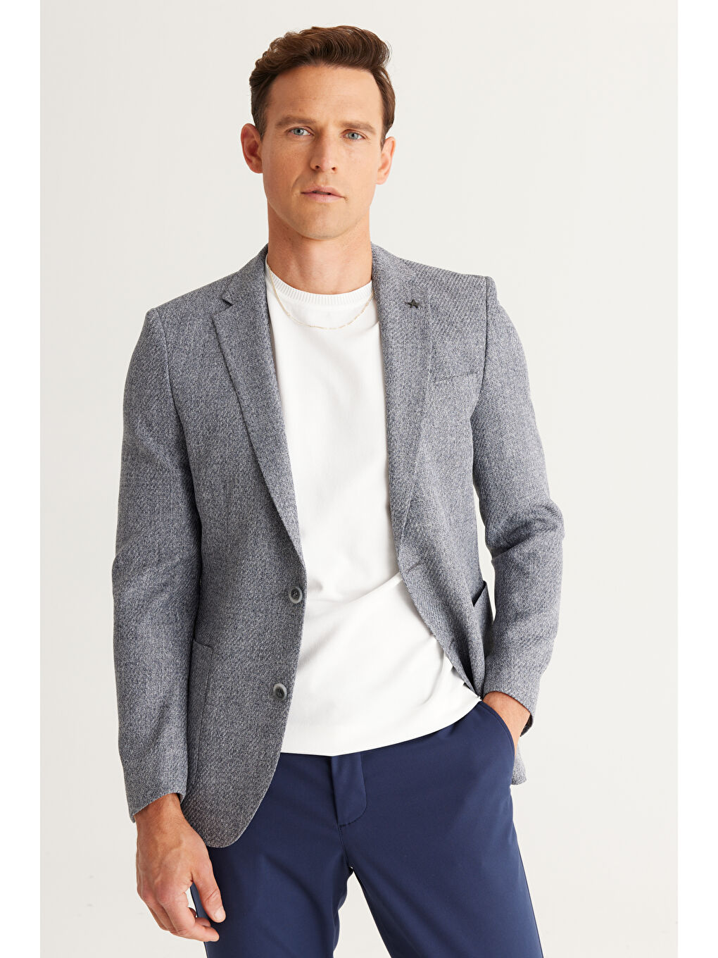 Erkek Antrasit Slim Fit Dar Kesim Mono Yaka Desenli Ceket-6