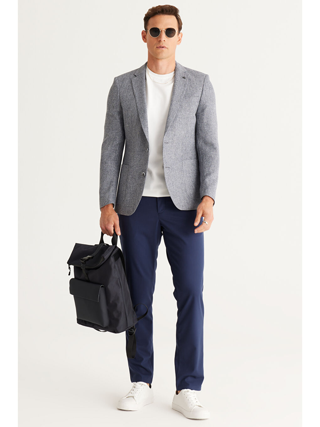 Erkek Antrasit Slim Fit Dar Kesim Mono Yaka Desenli Ceket-7