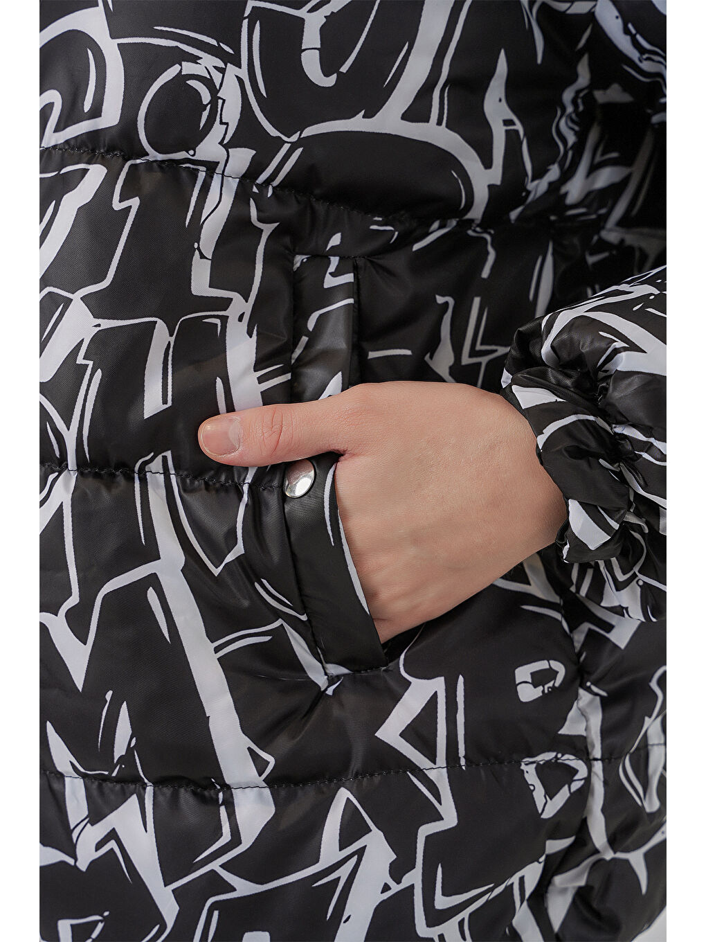 5125 Desenli Şişme Mont - D. Siyah-4