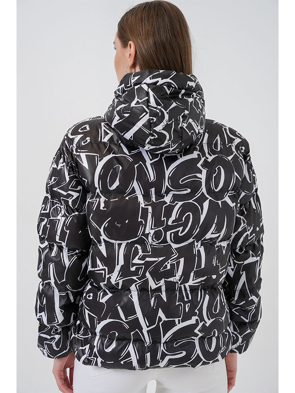 5125 Desenli Şişme Mont - D. Siyah-5