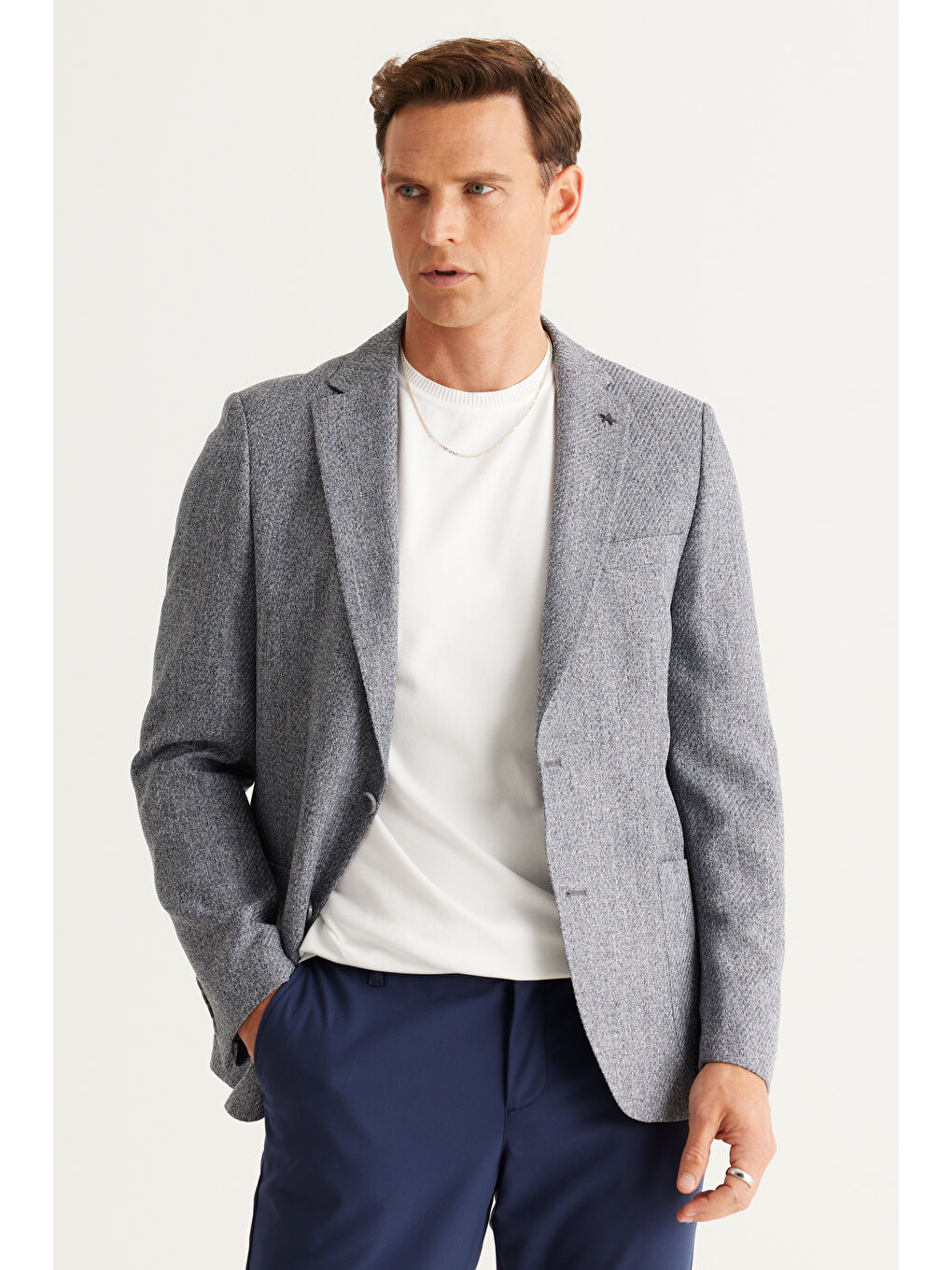 Erkek Antrasit Slim Fit Dar Kesim Mono Yaka Desenli Ceket-10