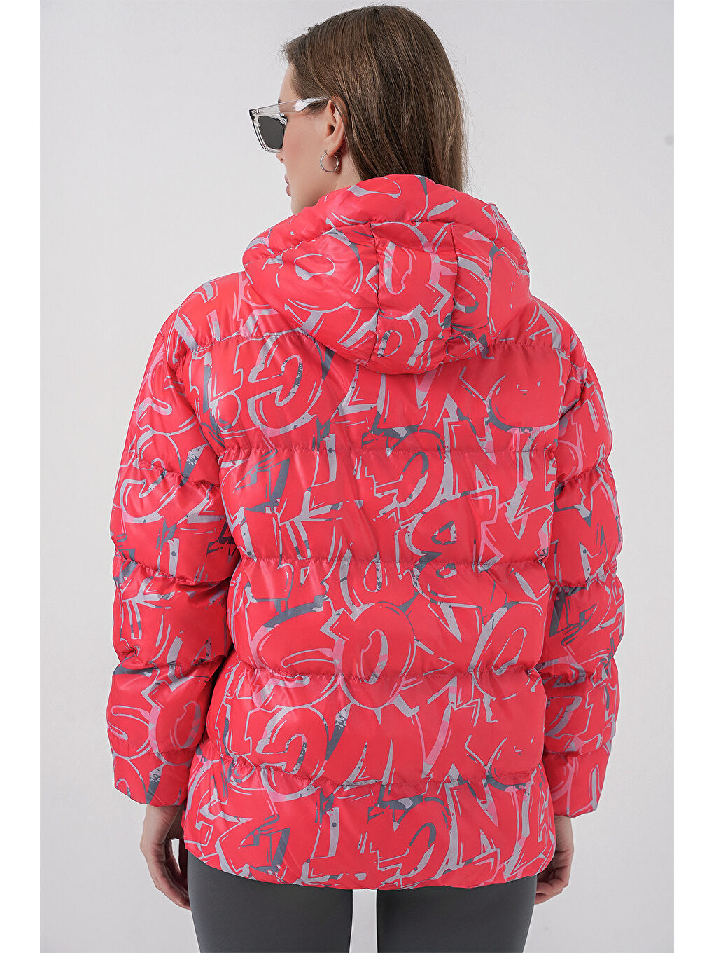 5125 Desenli Şişme Mont - Kırmızı-6