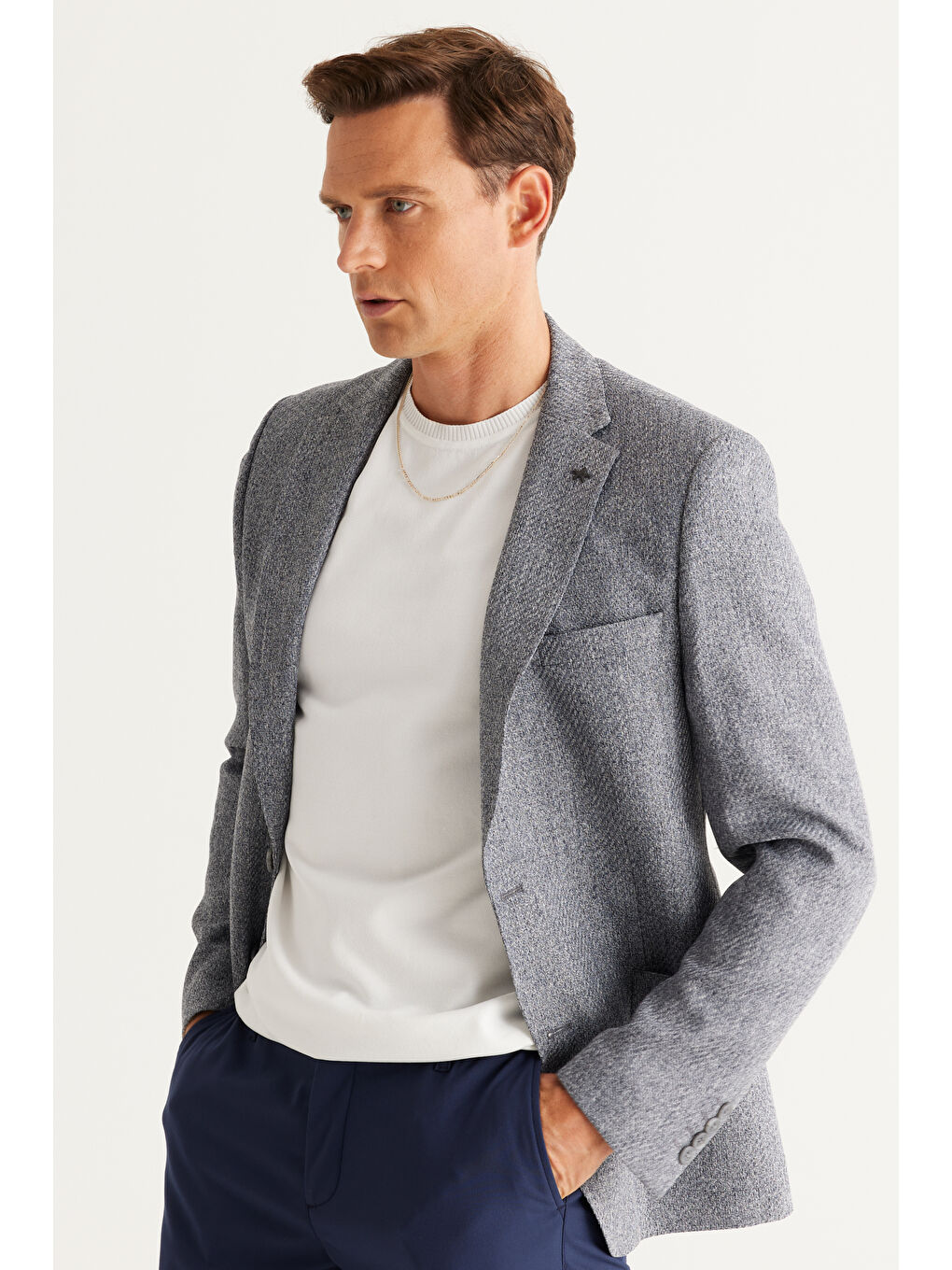 Erkek Antrasit Slim Fit Dar Kesim Mono Yaka Desenli Ceket-11