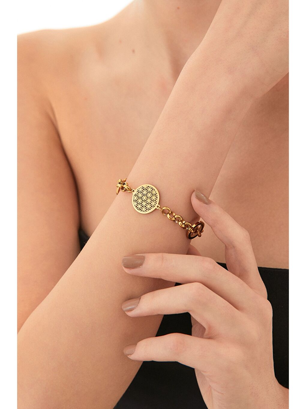 Sarı Halka Detaylı Çelik Bileklik