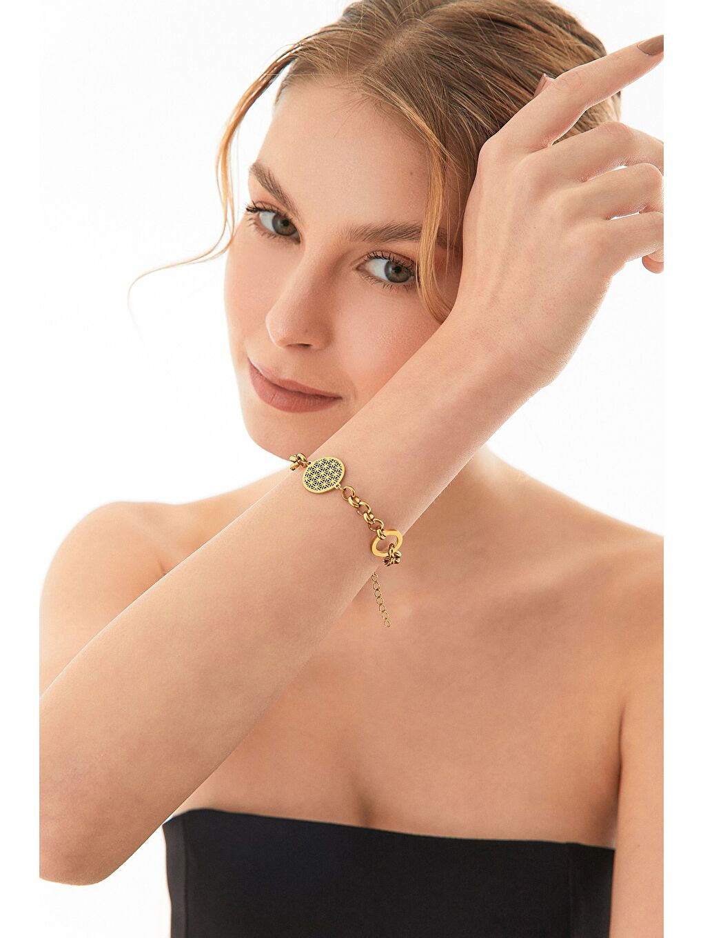 Sarı Halka Detaylı Çelik Bileklik-1