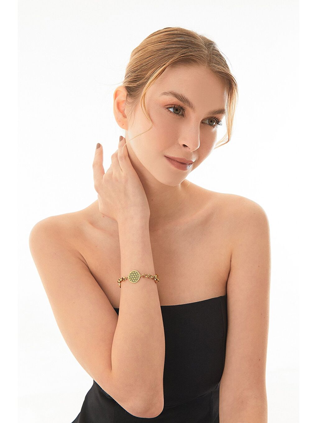 Sarı Halka Detaylı Çelik Bileklik-2