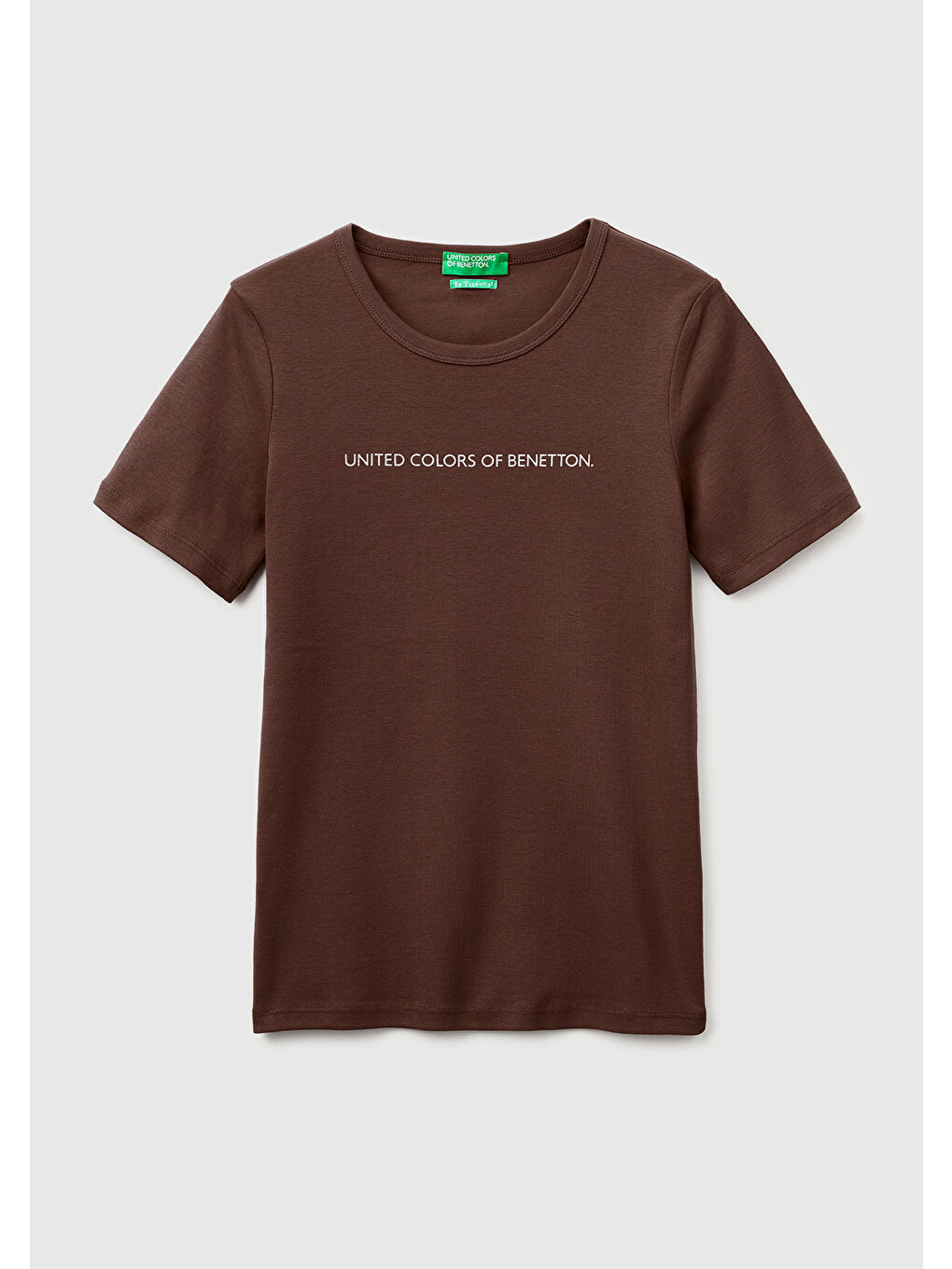 Kadın Kahverengi %100 Pamuk Logo Baskılı Bisiklet Yaka T-Shirt