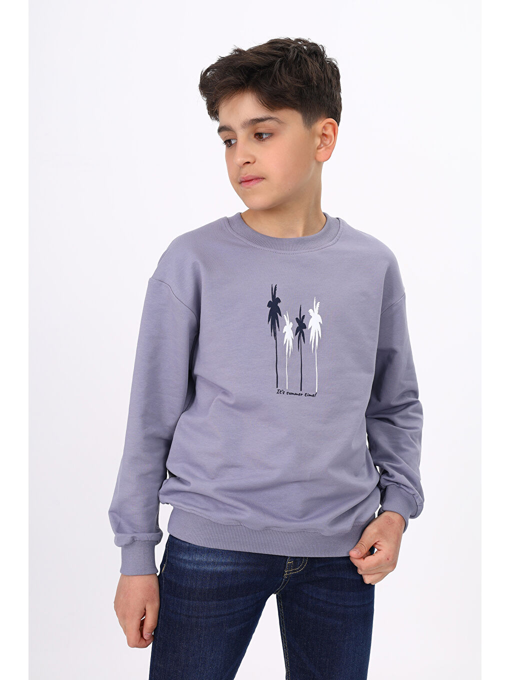 Gri Erkek Çocuk Baskılı Sweatshirt
