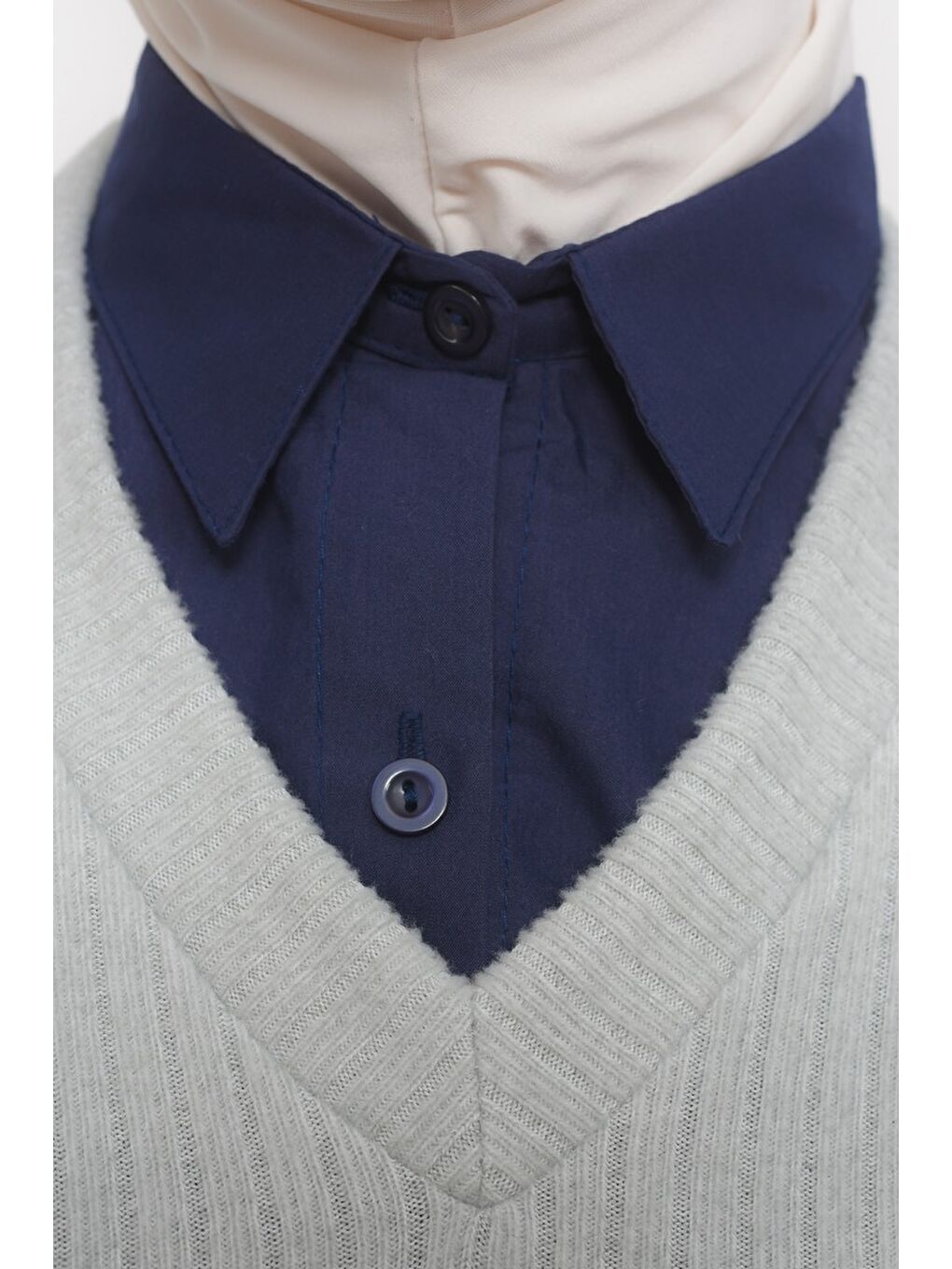 Lacivert Kadın Premium Fake Gömlek Yaka Kurtarıcı Boyunluk-2