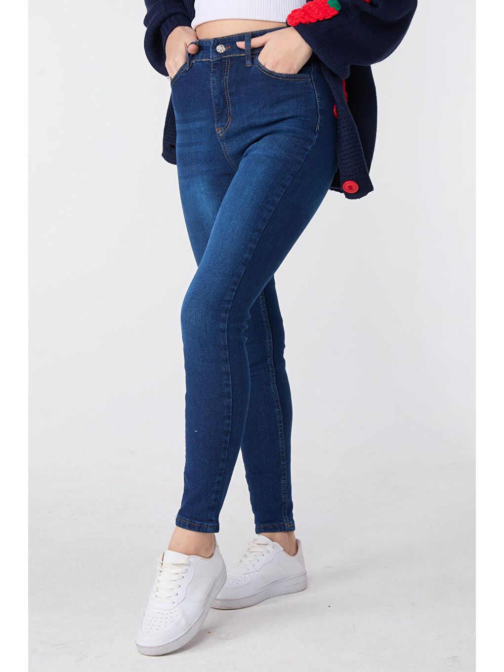 TOFİSA Düz Orta Kadın Mavi Skinny Likralı Jean  Pantolon - 23659 - 2