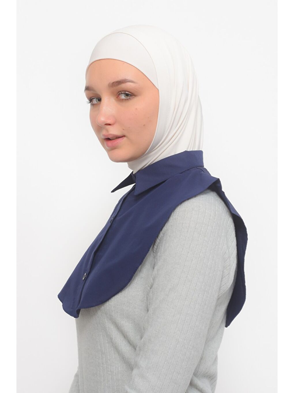 Lacivert Kadın Premium Fake Gömlek Yaka Kurtarıcı Boyunluk-4