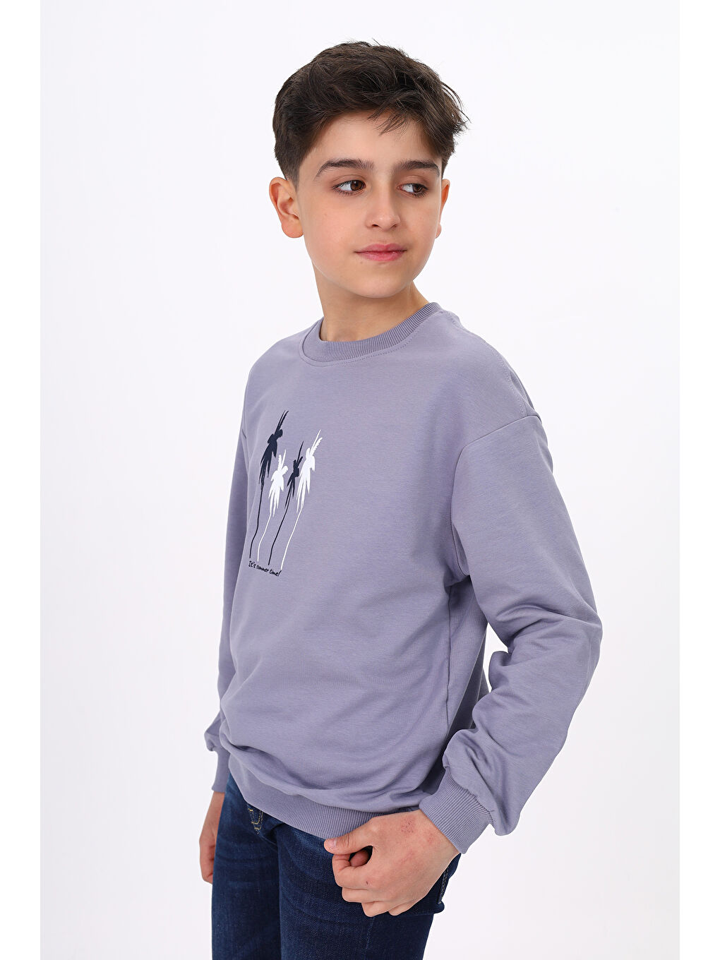 Gri Erkek Çocuk Baskılı Sweatshirt-1