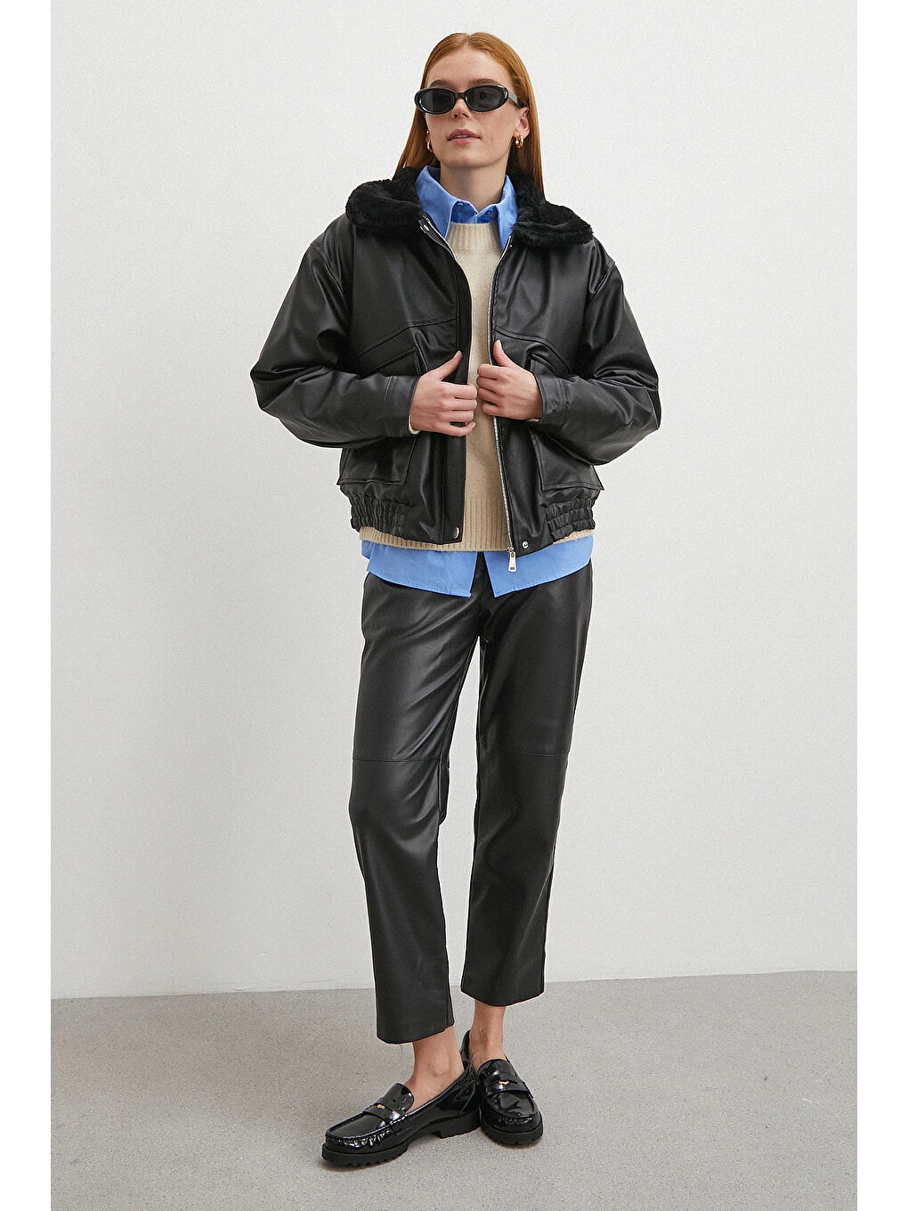 Pelüş Astar Detaylı Deri Mont Siyah-2