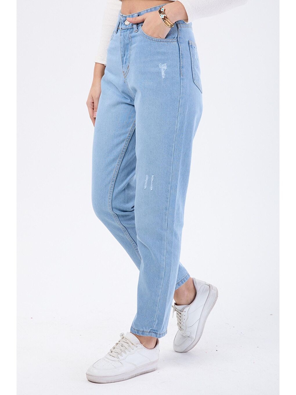 TOFİSA Orta Kadın Mavi Yüksek Bel Mom Jeans - 23668 - 2