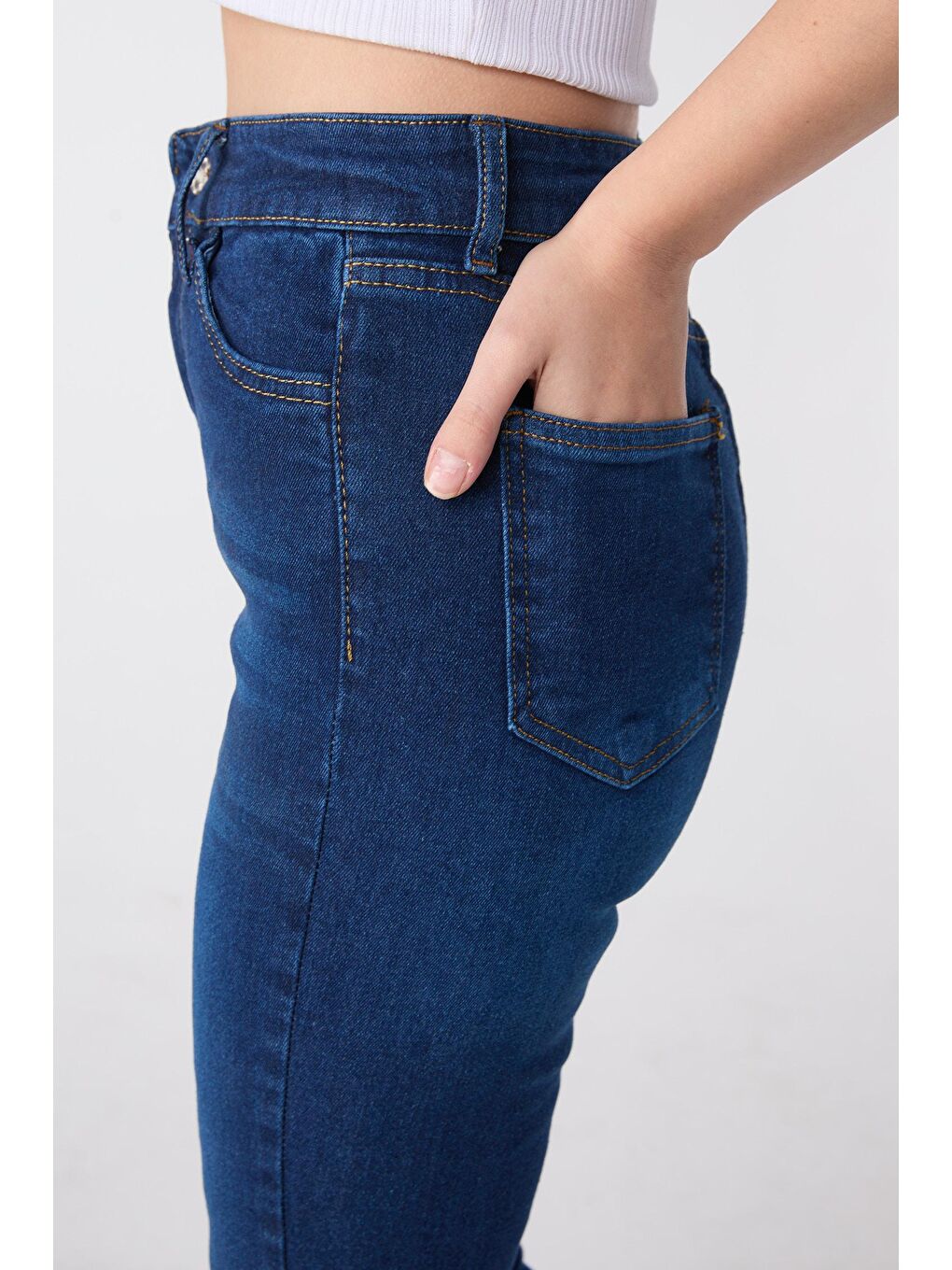 TOFİSA Düz Orta Kadın Mavi Skinny Likralı Jean  Pantolon - 23659 - 3