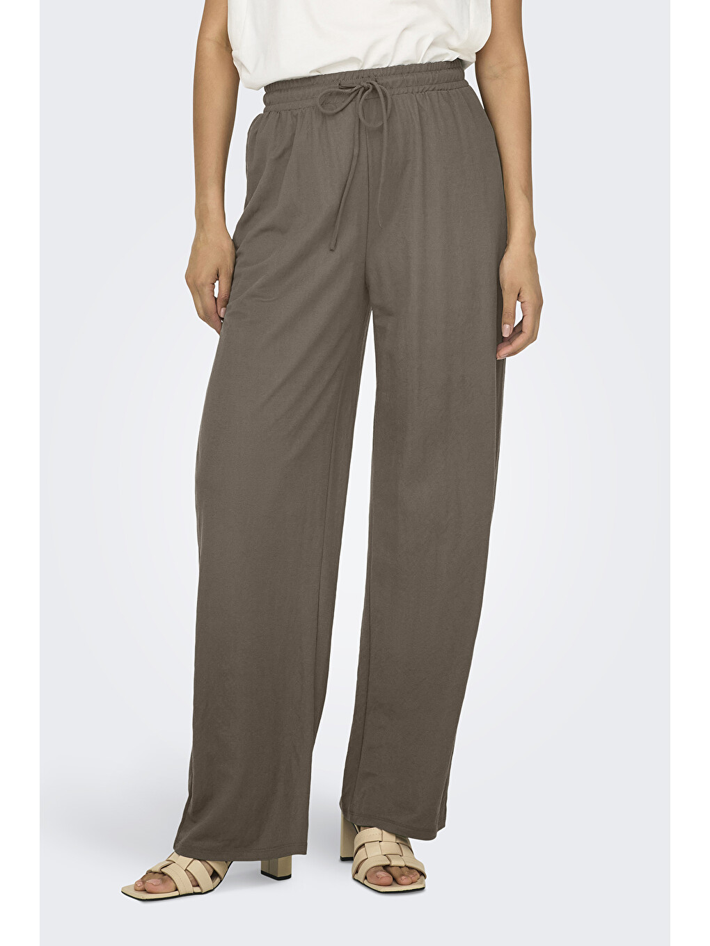 Bej Onljany Regular Fit Yüksek Bel Geniş Paça Pantolon 15294429