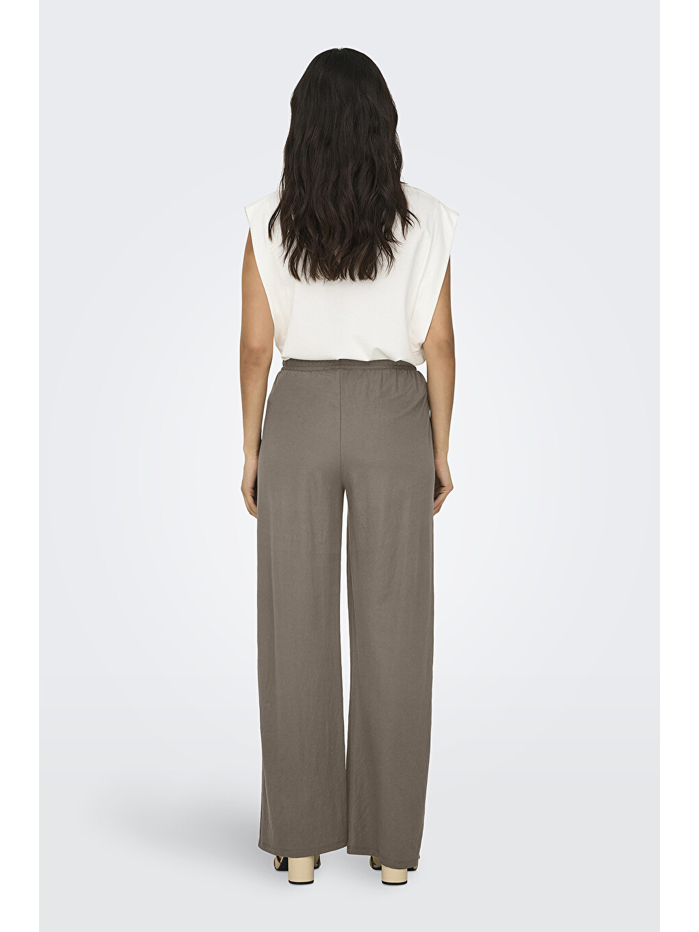 Bej Onljany Regular Fit Yüksek Bel Geniş Paça Pantolon 15294429-1