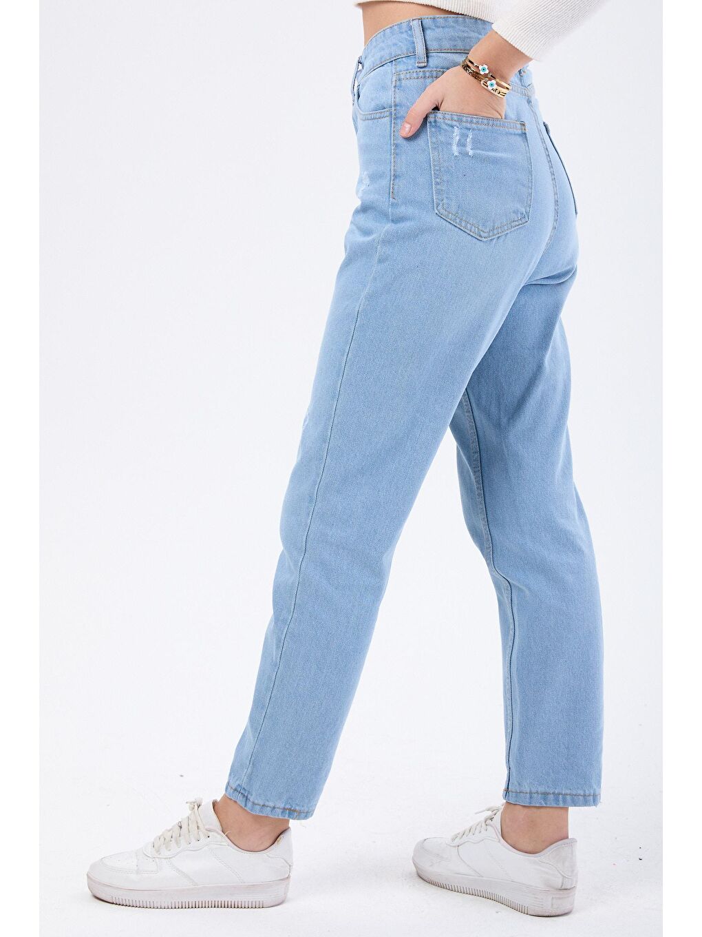 TOFİSA Orta Kadın Mavi Yüksek Bel Mom Jeans - 23668 - 3