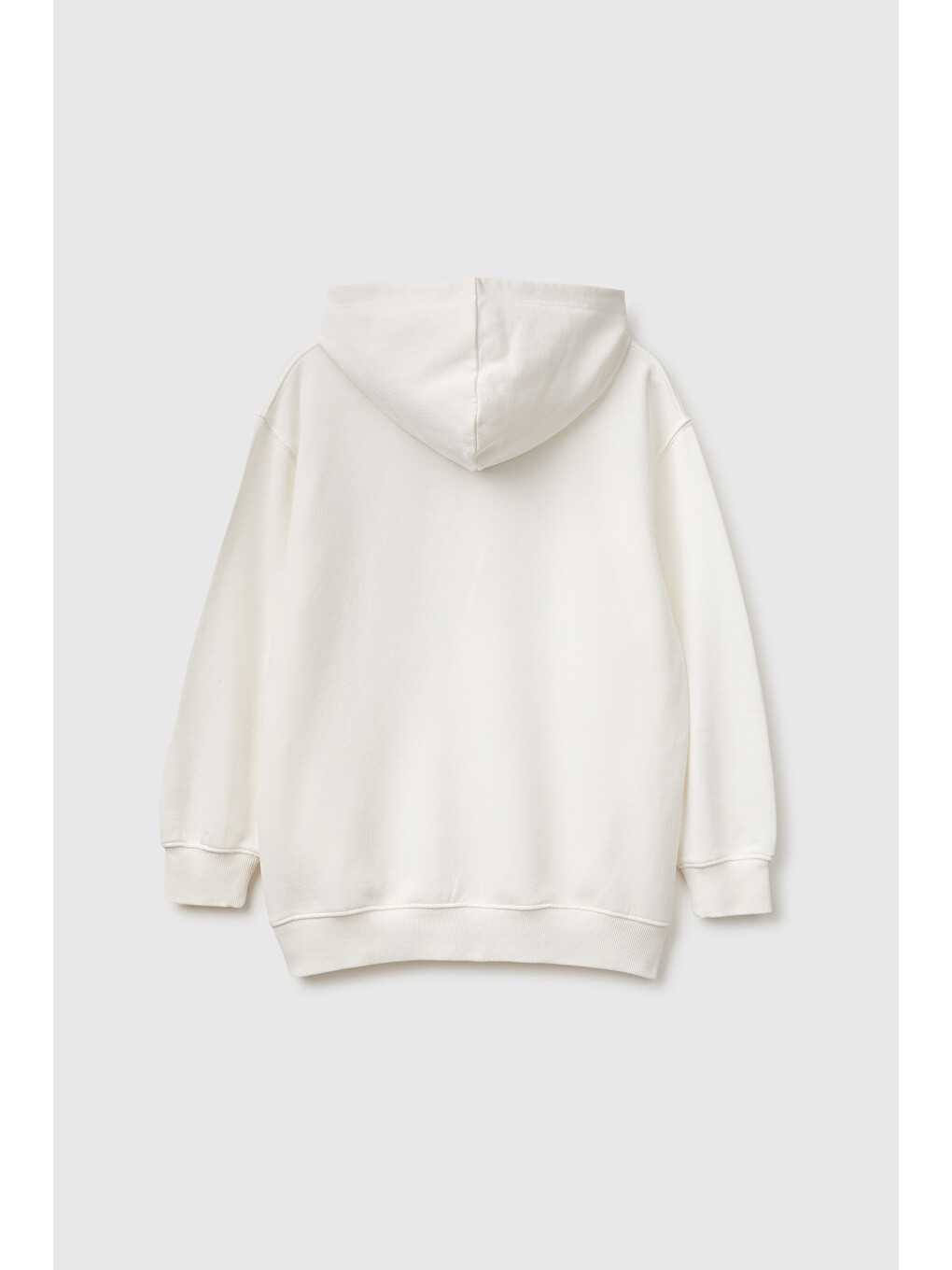 Erkek Çocuk Beyaz Önü Snoopy Baskılı Oversize Uzun Kollu Kapüşonlu Sweatshirt-1