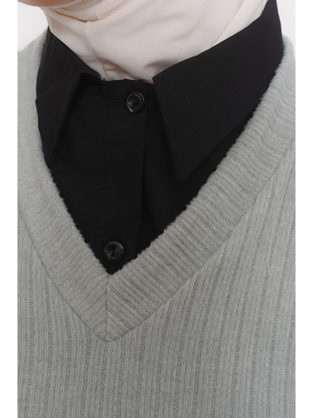 Siyah Kadın Premium Fake Gömlek Yaka Kurtarıcı Boyunluk-2