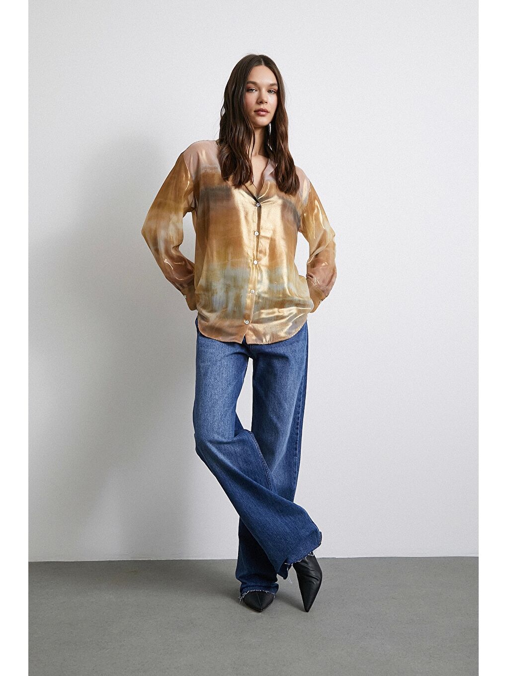 Desenli Krinkıl Gömlek Haki-1