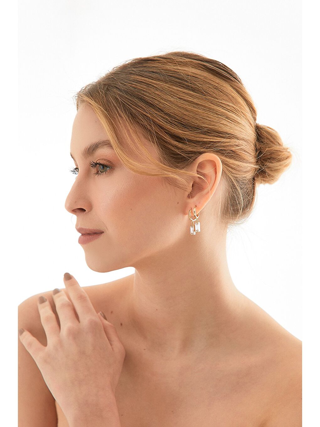 Sarı Taşlı 3 Lü Klips Küpe-1