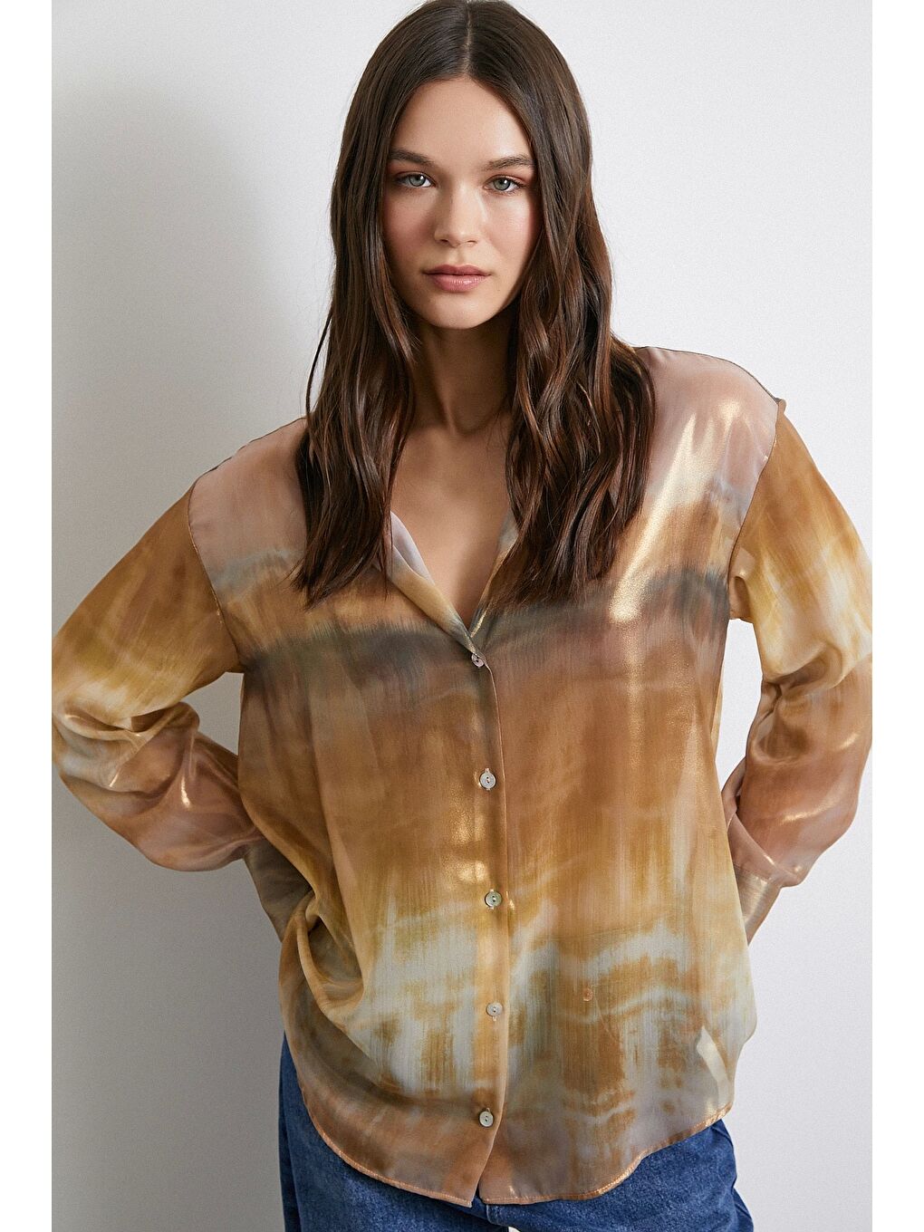 Desenli Krinkıl Gömlek Haki-2